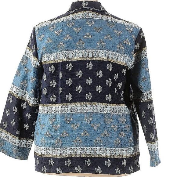 Vintage 90’s Tapestry Blanket Jacket Patchwork Chore Coat Blue Eclectic Grandpa - Picture 2 of 8